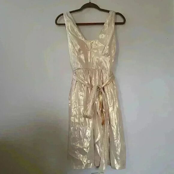 Vintage Calvin Klein Gold Shimmer Dress Size 10 Petite - Picture 1 of 4